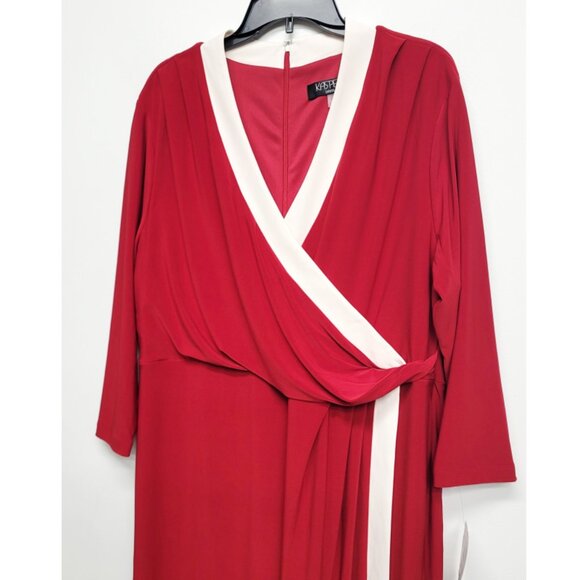 NWT Kasper Red White City Wrap V-Neck Long Sleeve Dress 2X - Picture 6 of 14